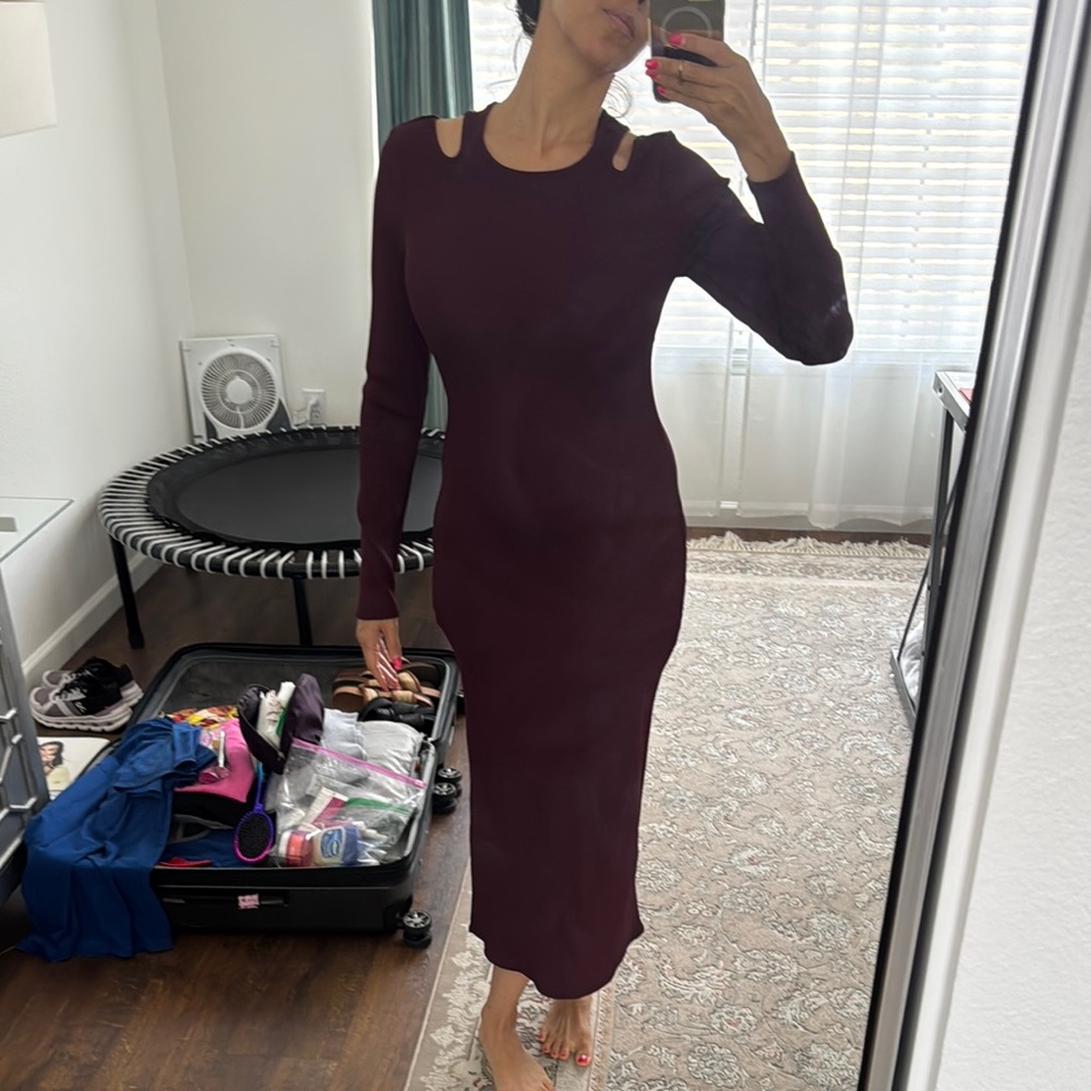 White House Black Market Deep Burgundy Long Sleeve Dress FORME rib